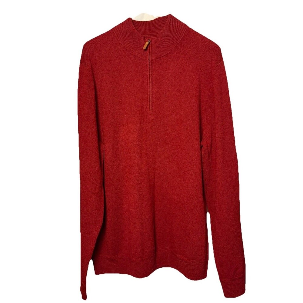 John W. Nordstrom Italian Cashmere Sweater Mens Large L Quarter Zip Deep Red